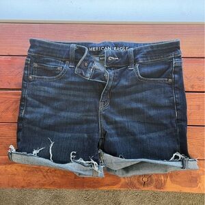 American Eagle Dark Wash Cutoff Midi Shorts